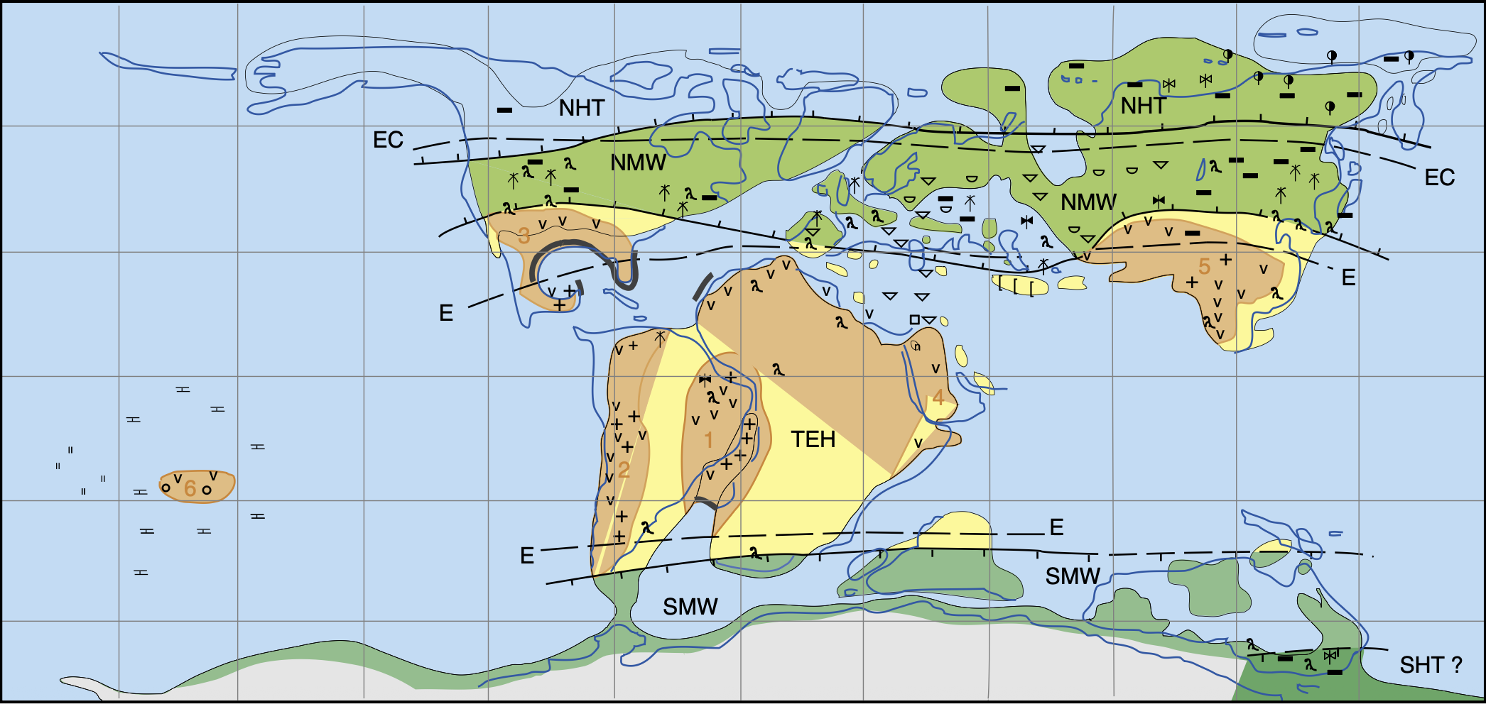 Climate map for the Aptian (~121-113 Ma)