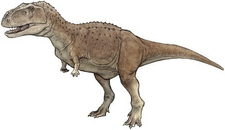 Life reconstruction of Abelisaurus comahuensis showing the animal in active posture, full body.