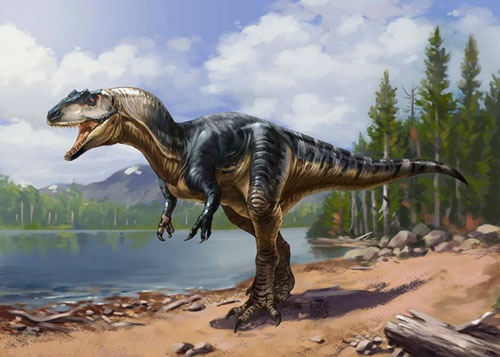Artistic reconstruction of Albertosaurus sarcophagus in Late Cretaceous natural habitat.