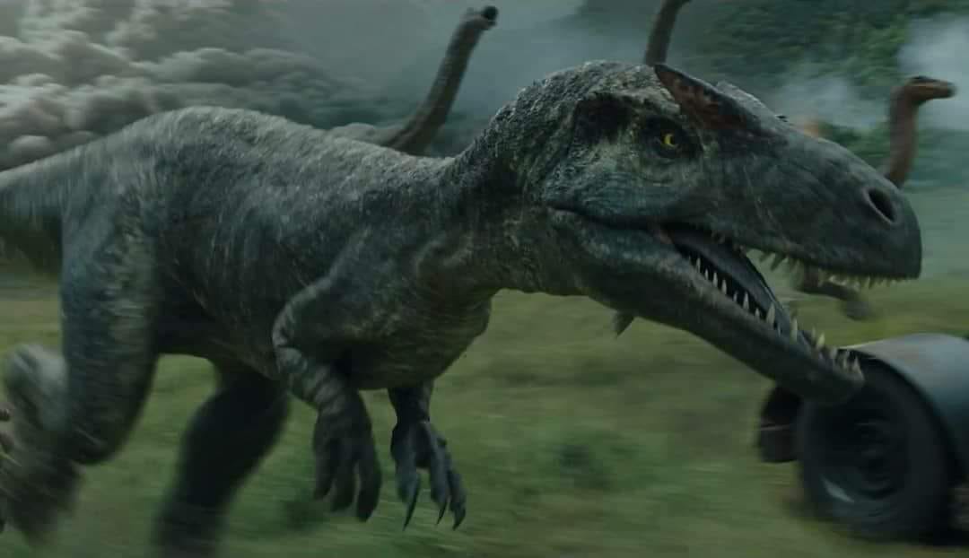 Confrontation scene involving Allosaurus — bite mark studies on fóssils suggest these animals could engage in intraspecific disputes over territory or mates.